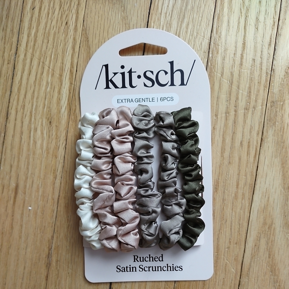 Kitsch Satin Scrunchies Set - White, Pink, Gray, Green